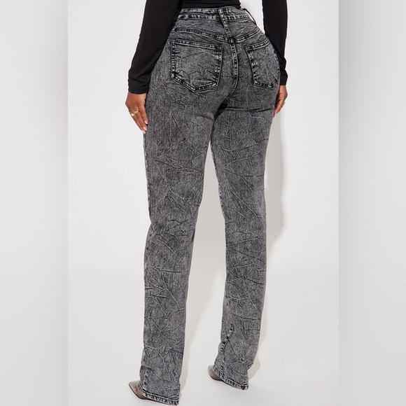 Take You There Stacked Straight Leg Jeans - Acid Wash Black - Picture 4 of 5